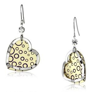 Two Tone Heart Crystal Dangle Drop Earrings